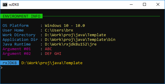 cvtjava -jar bin\Template.jar ABC "DEF GHI" - Output